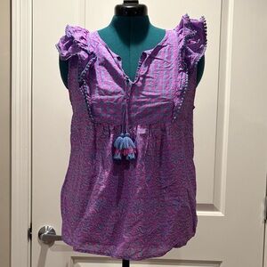 Vineyard Vines Pink and Blue Ruffle Blouse